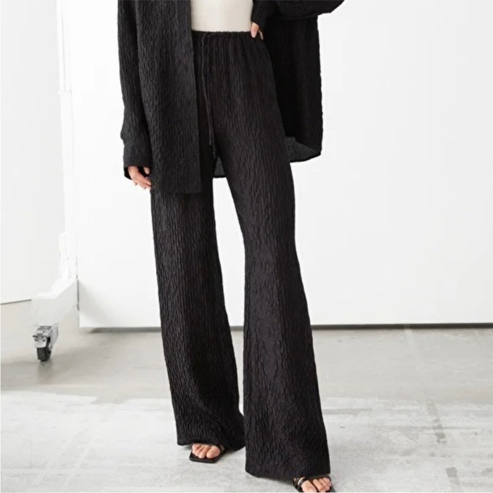 & Other Stories Crinkle Textured Relaxed Silk Blend Drawstring Trouser Pants